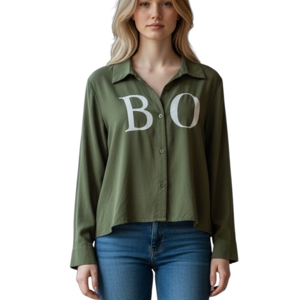 Jolie & Joy Size L Juniors BOSS Green Button-Up Shirt